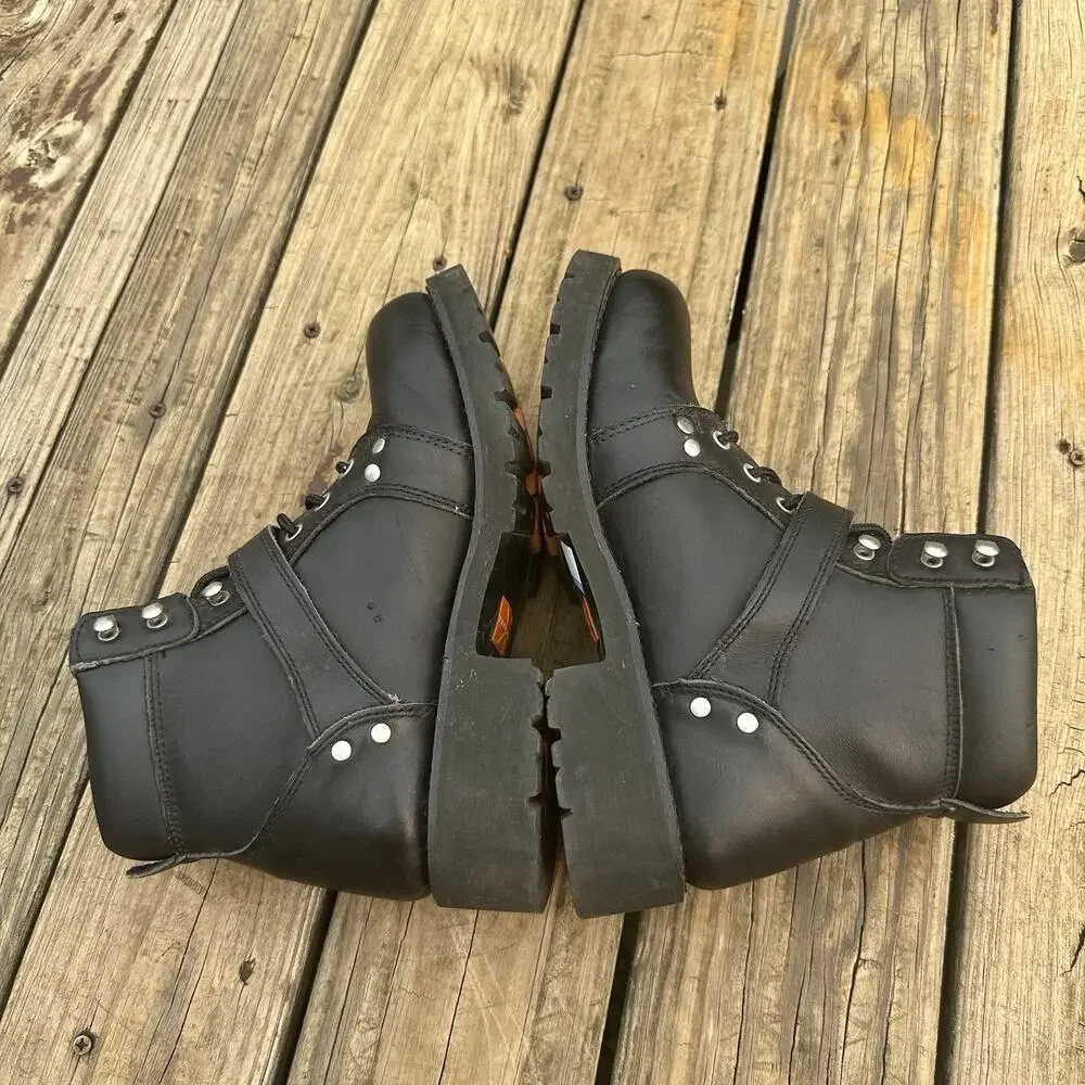 Xelement Impact Black Motorcycle Biker Strap Boots Men's 9.5 Leather Lace Up